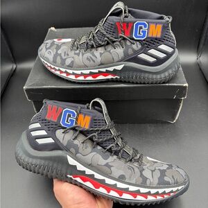 Size 7.5 - Adidas Dame 4 A Bathing Ape Bape Black Camo 2018
